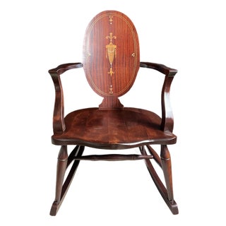 Antique Federal Revival Inlaid Mahogany Rocking Armchair, Early 20th Century For Sale