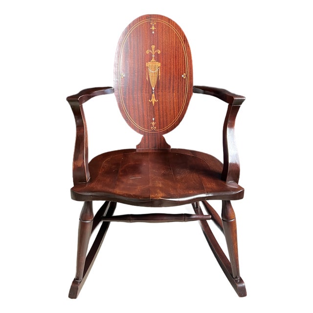 Antique Federal Revival Inlaid Mahogany Rocking Armchair, Early 20th Century For Sale