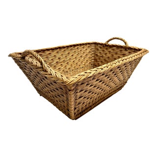 Vintage 1930s European Woven Wicker Market Basket For Sale