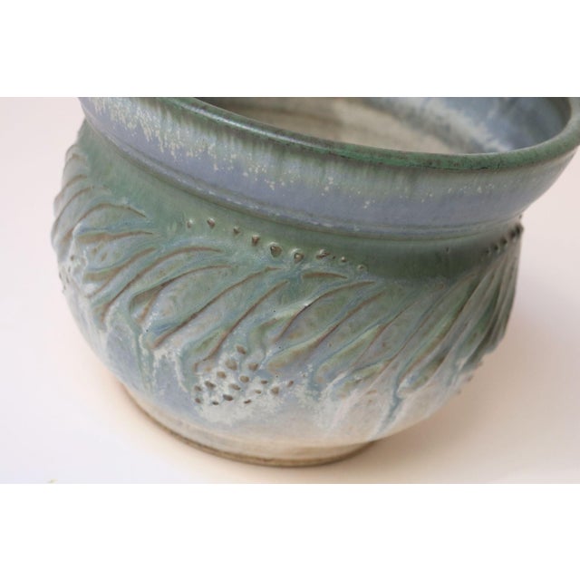 Petite Vintage Green and Blue Incised Ceramic Planter Vase by Deanna Nichols For Sale - Image 11 of 18