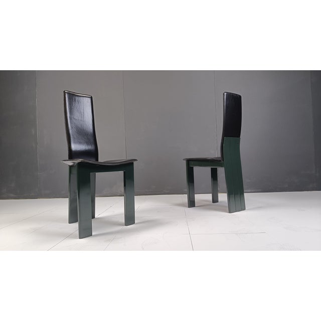 Italian Leather and Green Lacquer Dining Chairs, 1980s, Set of 6 For Sale - Image 10 of 11