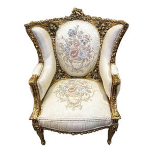 Baroque Style Antique White Chair with Gold Details