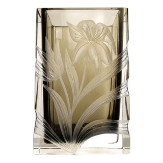 Art Nouveau Glass Vase with Hand-Engraved Floral Décor by Moser, Czechoslovakia , 1920s For Sale