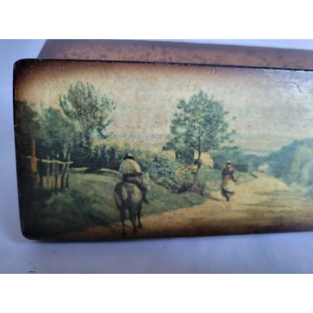 Mottahedeh Italian Pastoral Wooden Hinged Divided Postage Stamp Box For Sale - Image 6 of 12