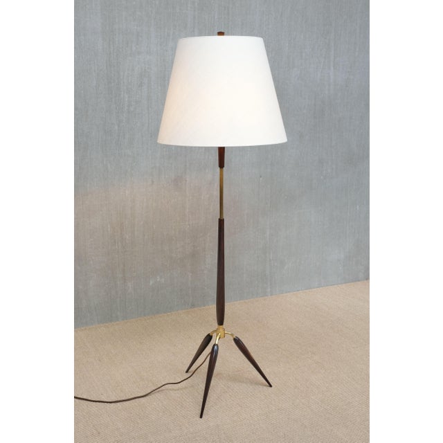 Danish Modern Sculptural Tripod Floor Lamp in Beech, Brass and Linen from Fog & Mørup, 1960s For Sale - Image 10 of 12