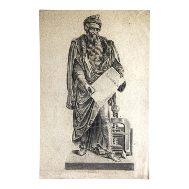 Portrait of Johann Gutenberg - Original Pencil on Paper - 19th Century 19th Century For Sale