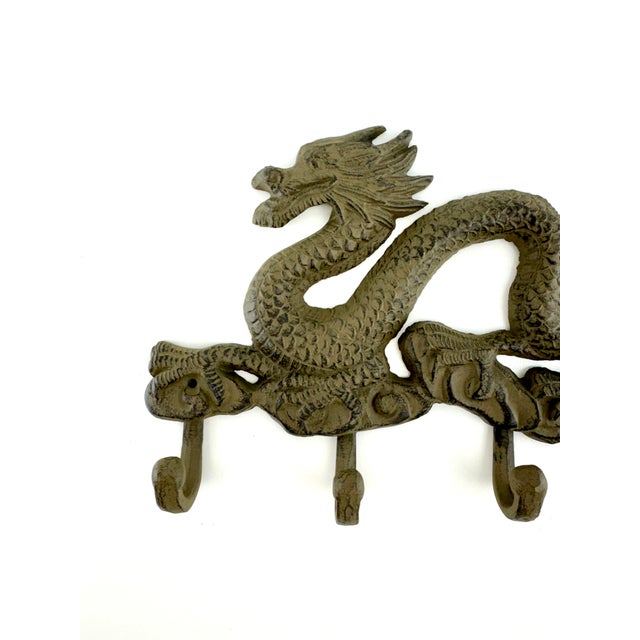 1960s Vintage Cast Iron Dragon Wall Hook Rack With Four Hooks For Sale - Image 5 of 7