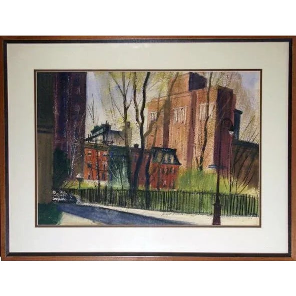 Artist: Joseph Barber, American (1915 - 1998) Title: City Street Scene Year: circa 1945 Medium: Watercolor and Pastel on...