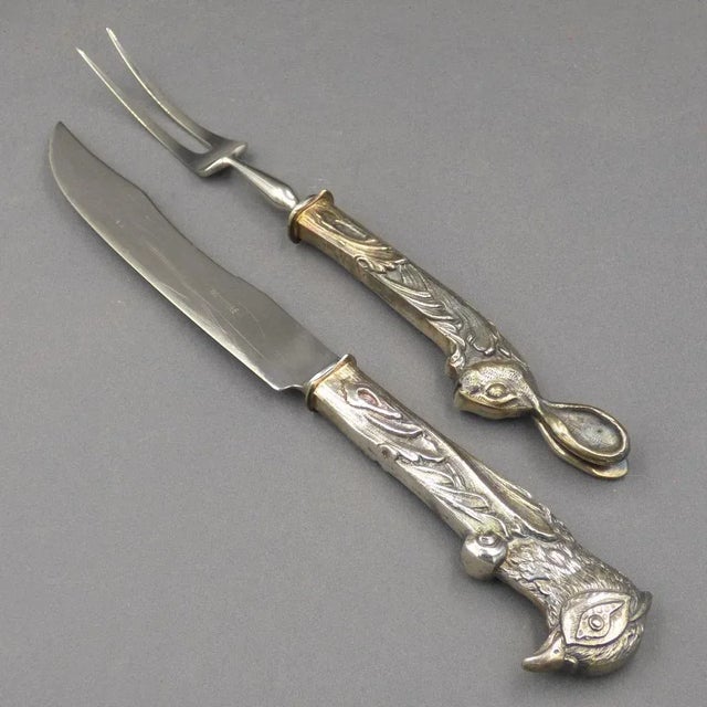 Silvered Rabbit and Poultry Tranchier Cutlery, 1970s, Set of 2 For Sale - Image 10 of 11