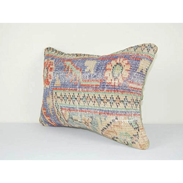 Turkish Vintage Distressed Lumbar Pillow Cover, Wool Tribal Cushion 14'' X 20'' (35 X 50 Cm) For Sale - Image 3 of 6