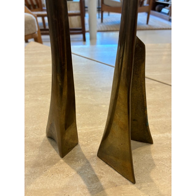 Metal Pair of Solid Bronze Vintage Candlesticks For Sale - Image 7 of 12