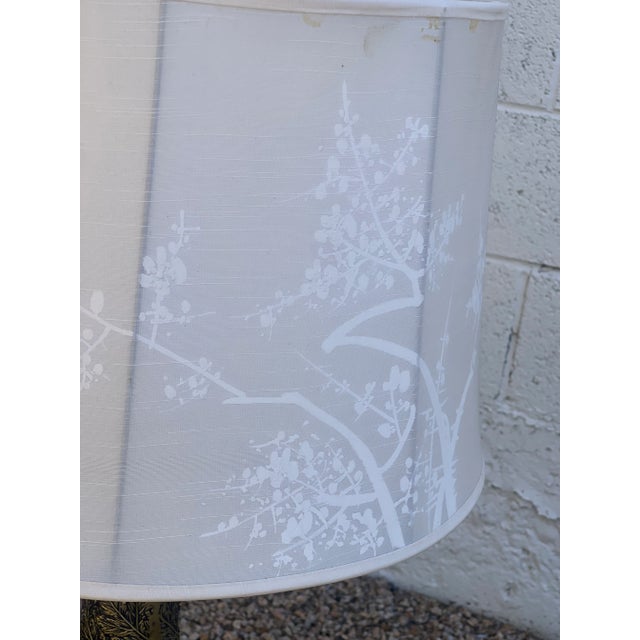 Metal Mid-Century Modern Japanese Leaves and Flower Table Lamp Original Shade For Sale - Image 7 of 13