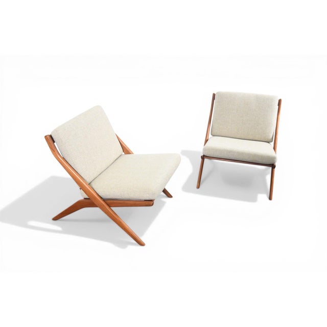 DUX Mid 20th Century Pair of Folke Ohlsson Scissor Chairs in Teak for Dux For Sale - Image 4 of 12
