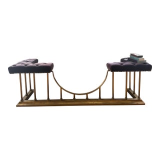 Brass Fire Fender With Purple Velvet Seating For Sale