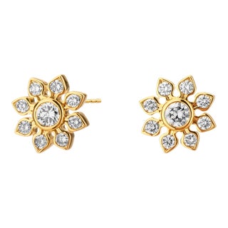 Syna Yellow Gold and Diamond Earrings, a Pair For Sale