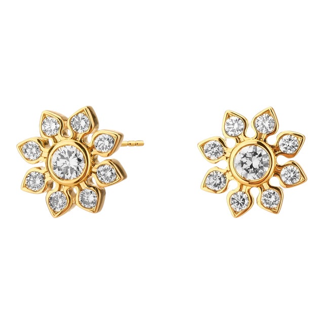 Syna Yellow Gold and Diamond Earrings, a Pair For Sale
