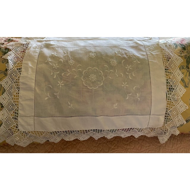 Lovely Antique Pillow Cover Artifully Embroidered With an array of Flowers and foliage and accented with faggotting...