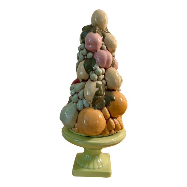 Vintage 1960s Italian Ceramic Pastel Fruit Topiary Centerpiece For Sale