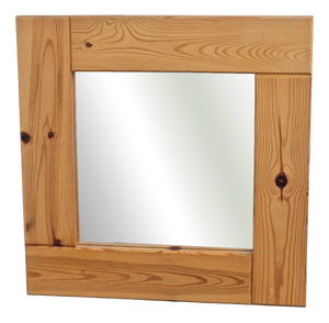 Vintage Scandinavian Square Pine Mirror, 1970s