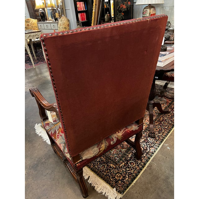 Pair of 19th Century French Os De Mouton Walnut & Tapestry Armchairs For Sale - Image 4 of 10