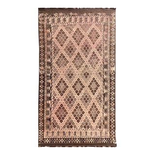 Vintage Oversized Terracotta Geometric Wool Kilim Rug For Sale