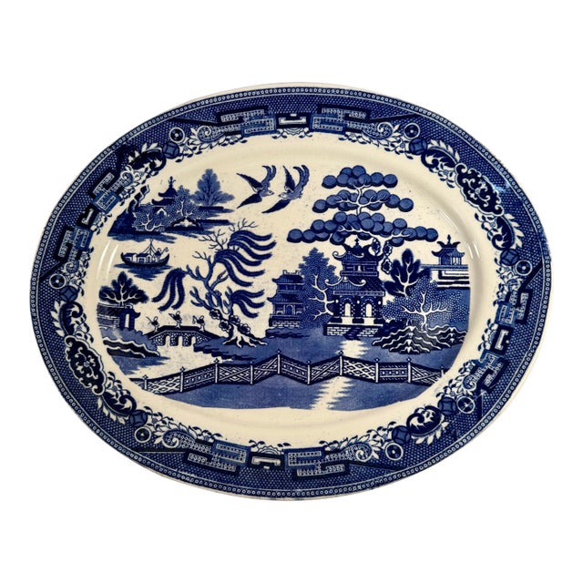 Antique, English, Blue Willow Pattern, Platter Late 1800s For Sale