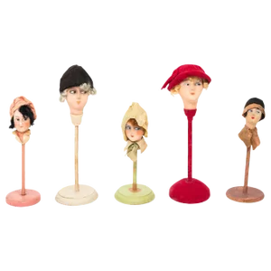 Set of Five Papier Mache Flapper Hat Stands