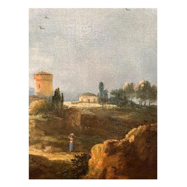 Blue Francesco Zuccarelli, Landscape with River and Waterfall, Oil on Canvas, 18th Century, Framed For Sale - Image 8 of 13