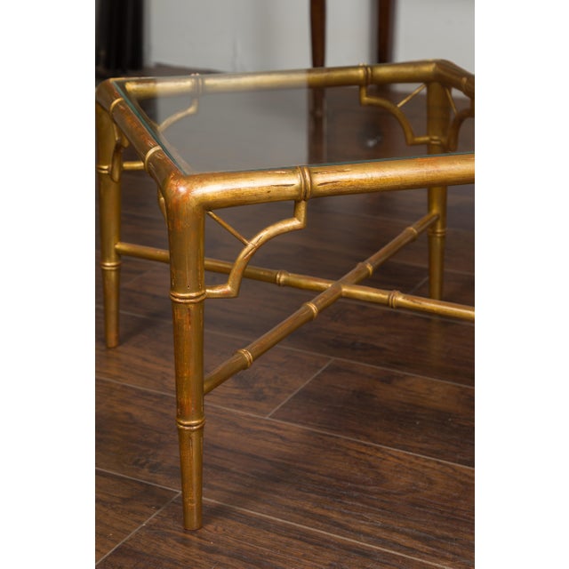 Pair of French Midcentury Gilt Faux Bamboo Drinks Tables with Glass Tops For Sale - Image 9 of 12