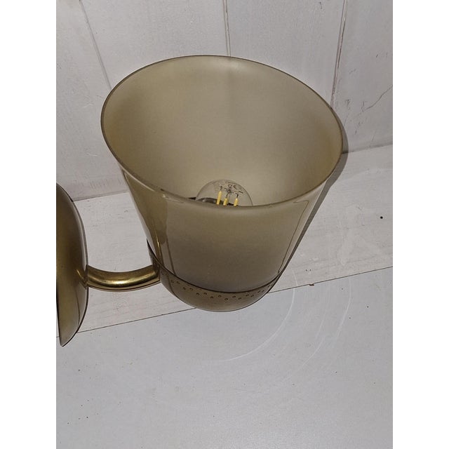 Vintage German Wall Lamp with Brass Bracket and Matte Tinted Glass Shade, 1970s For Sale - Image 4 of 7
