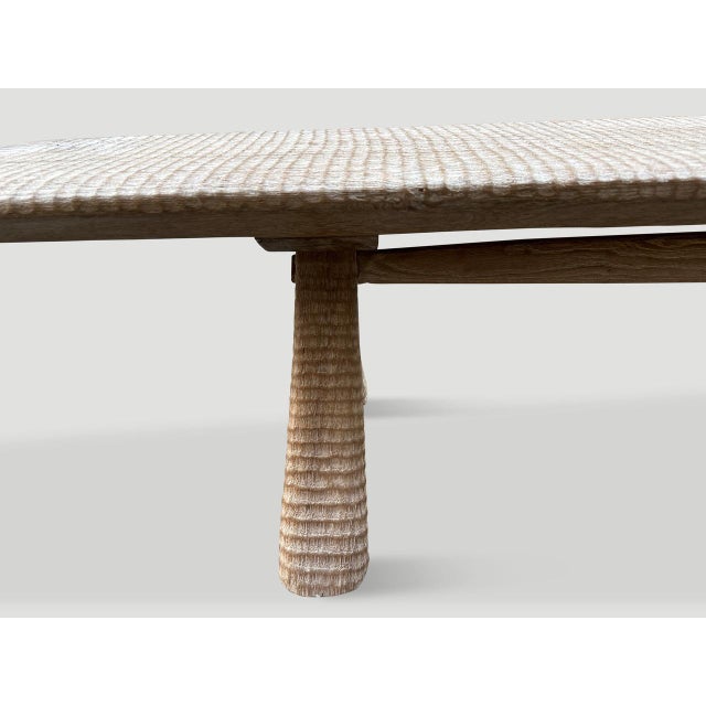 Andrianna Shamaris Monumental Hand Carved Long Teak Wood Bench For Sale - Image 4 of 18