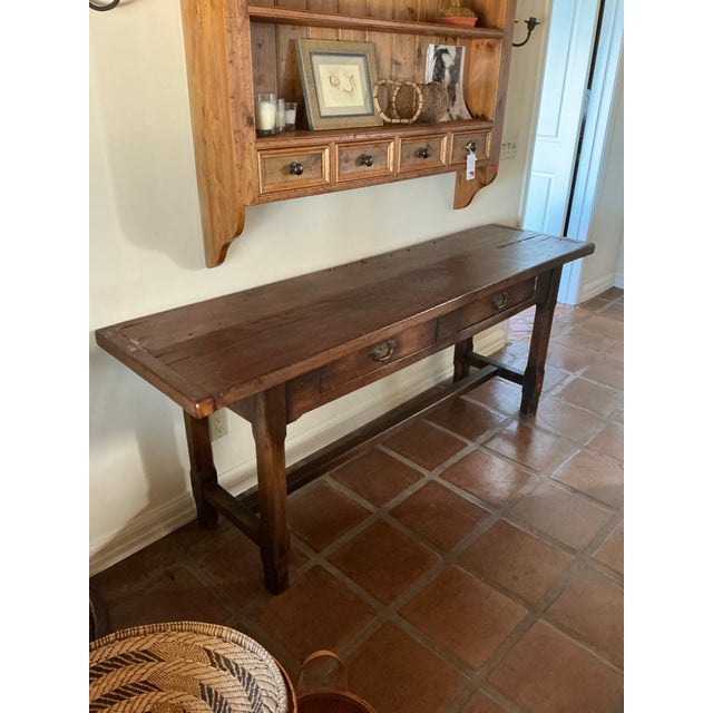 1990s 1990s Rustic Farmhouse Solid Wood Console Table With Drawers For Sale - Image 5 of 5