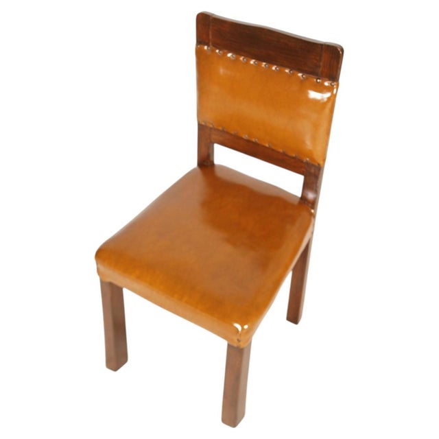 Wood Set of Art Deco Walnut & Leather Side Chairs, 1920s For Sale - Image 7 of 9