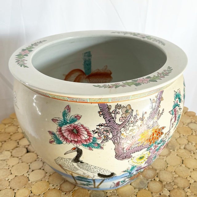 Mid 20th Century Chinese Hand Painted Porcelain Fishbowl Vase/Planter For Sale - Image 5 of 8