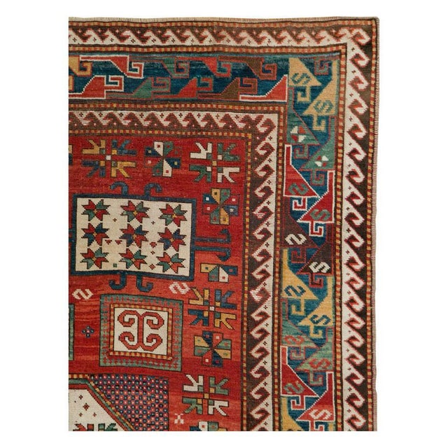 Tribal Galerie Shabab Collection Late 19th Century Handmade Caucasian Kazak Accent Rug For Sale - Image 3 of 9