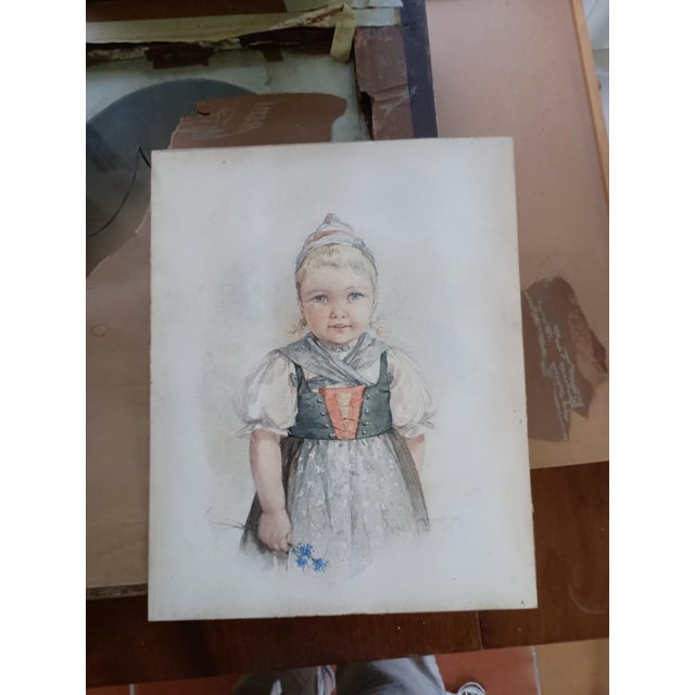 Maud Humphrey “Dutch Girl” Original Watercolor — May Plate From the 1891 Calendar Series For Sale - Image 4 of 16
