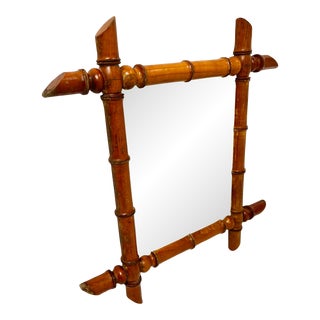 1920s Faux Bamboo/Rattan Framed Antique Mirror For Sale