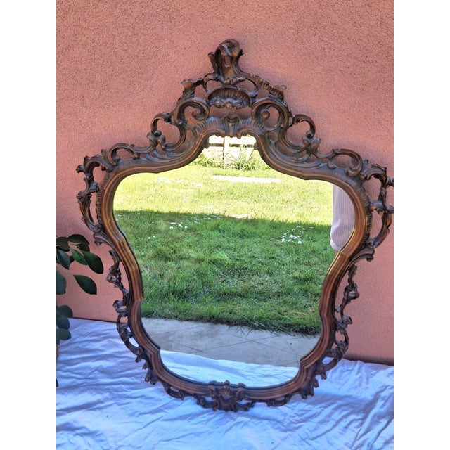 Large Louis XV Wall Mirror in Rocaille Carved Wood, 19th Century For Sale - Image 6 of 7