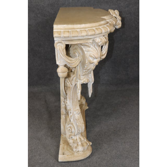 Fine Carved White Painted Decorated Italian Console With Figural Masks For Sale - Image 4 of 12