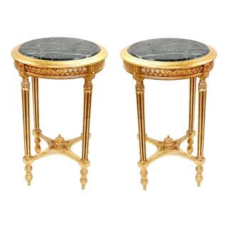 Louis XVI French Side Tables in Giltwood with Marble Top, Set of 2 For Sale