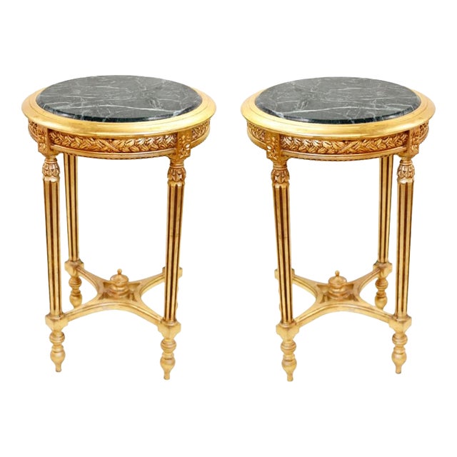 Louis XVI French Side Tables in Giltwood with Marble Top, Set of 2 For Sale