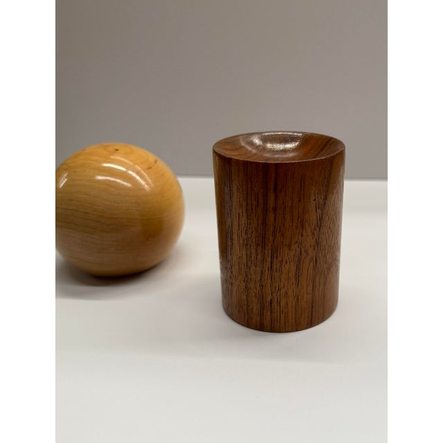 Wood Mid-Century Modern Geometric Two-Tone Nesting Wood Salt and Pepper Shakers For Sale - Image 7 of 12