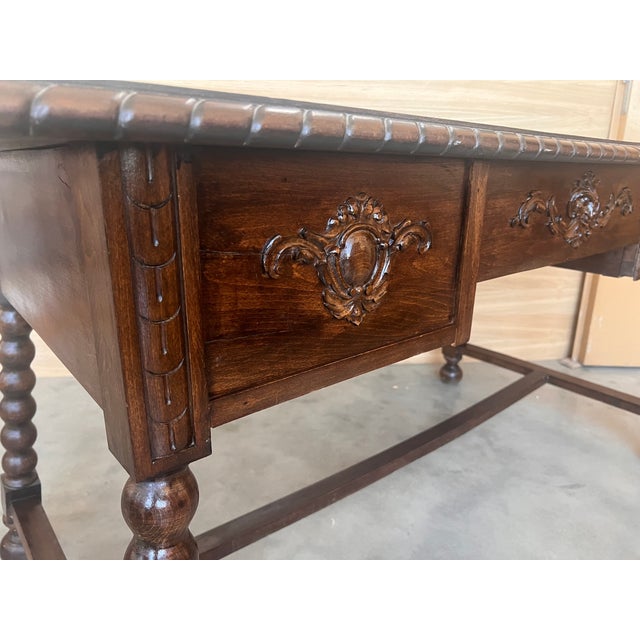 19th Century Spanish Baroque Style Oak Library Table or Desk For Sale - Image 10 of 11