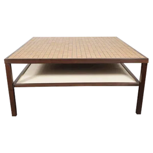 Mid-Century Modern Tile, Lacquered Linen & Walnut Cocktail Table by Gordon Martz