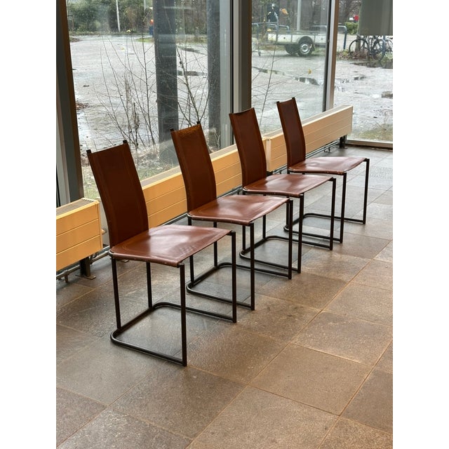 Vintage Cantilever Dining Chairs in Saddle Leather by Thema, Italy, 1970s, Set of 4 For Sale - Image 13 of 13