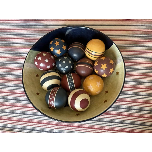 Set of 12 Patriotic American Hand Painted Wooden 3” Decorative Balls 4th of July For Sale - Image 4 of 7