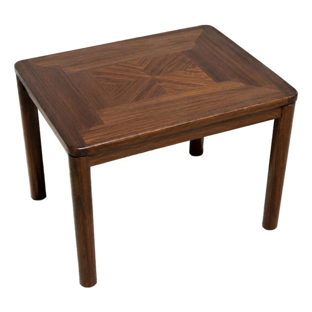 Vintage Danish Modern Solid Teak Side Table With Parquet Inlaid Top For Sale