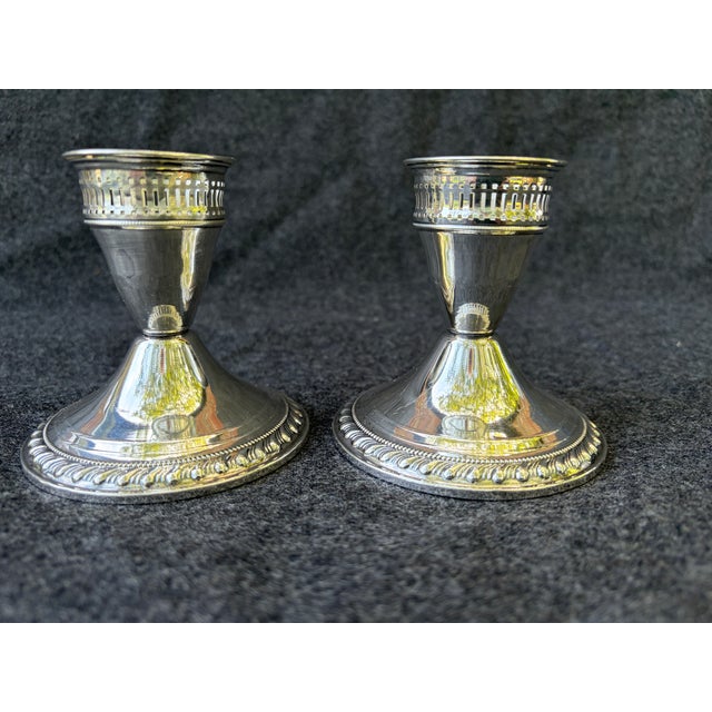 Vintage Sterling Silver Weighted Duchin Candlesticks a Pair For Sale - Image 9 of 16