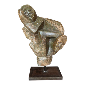 Mid Century African Carved Soapstone Figural Shona Sculpture on Iron Stand