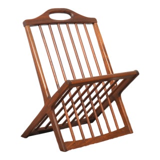 1960s Arthur Umanoff Attributed Solid Walnut Magazine Rack For Sale